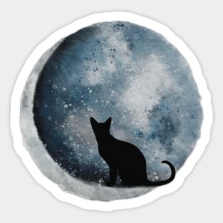 Cat and Crescent Moon Sticker